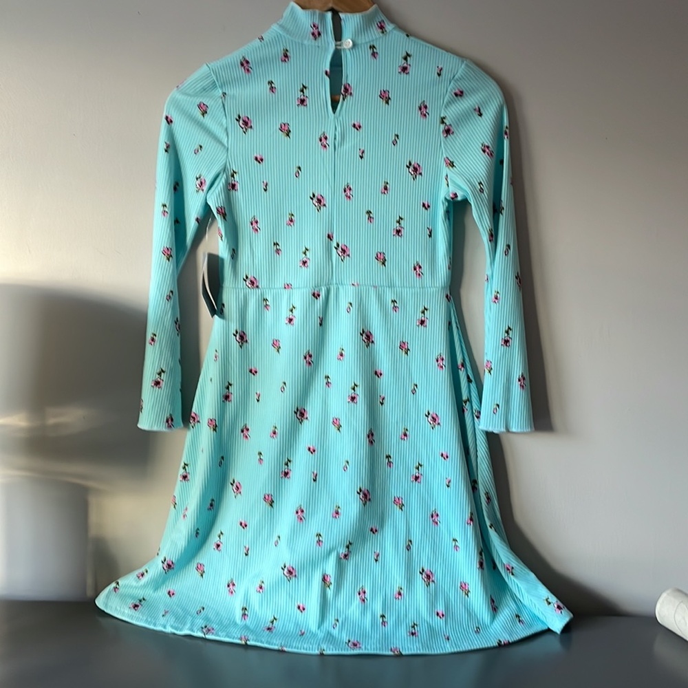 Velvet Torch Ribbed Teal Floral Mock Turtle Neck Mini Dress - Picture 3 of 12